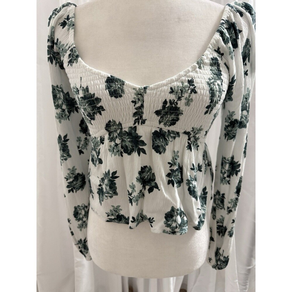 Hollister California Women's XS Green White Balloon Long Sleeve Smocked Top